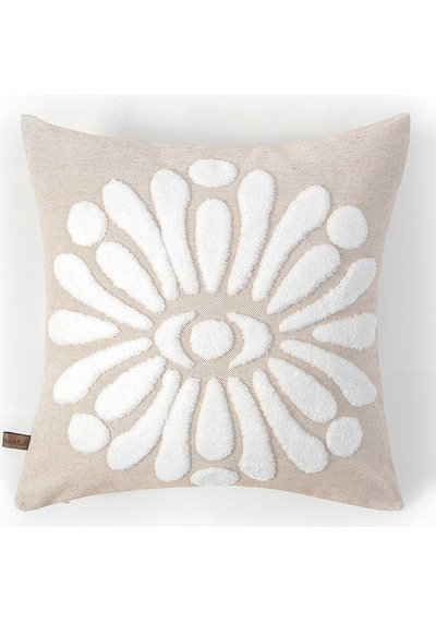 Bohem Özel Tasarım Punch Panç Desen Kare Dekoratif Kırlent Kılıfı 43x43 cm Boho Bej