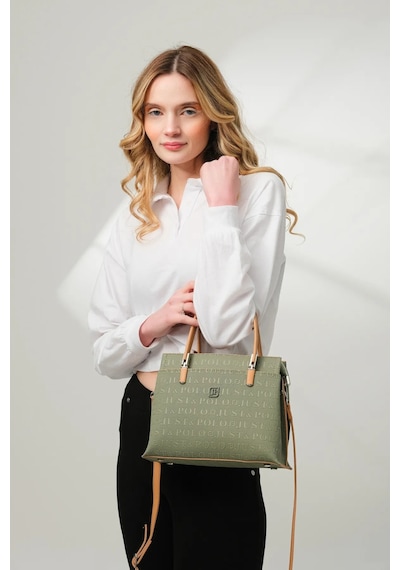 Just Polo 5 Bölmeli Şık El & Omuz Çantası Shoulder Bag Ebat : 22 X 25 Cm Yeşil - Taba