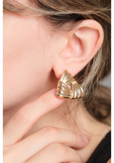 Gold Işıltılı Spiral Üçgen Küpe Gold