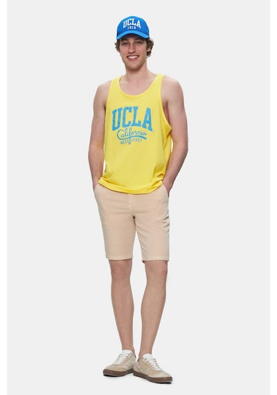 Ucla Pebble Açık Sarı Sıfır Kol Baskılı Oversize Erkek Tshirt Sarı