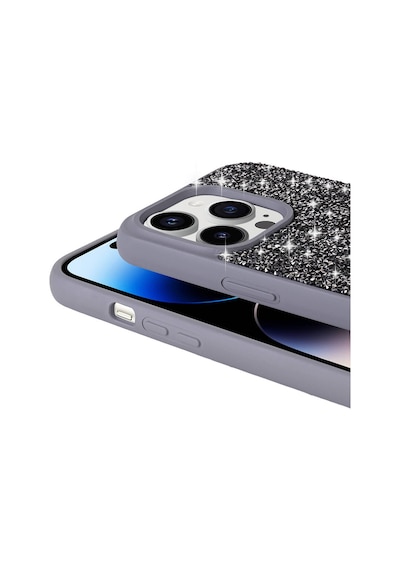 Apple iPhone Uyumlu 14 Pro Max Kılıf Simli Pırlanta Taşlı Kamera Yükseltili Silikon Pazarplus Gri