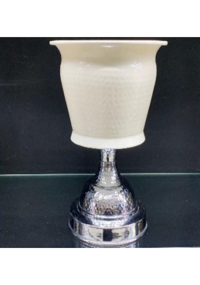 Krk 21 Krem Gümüş 29 Cm Dekoratif Vazo 23,5 Cm Çap Modern Şık Salon Vazo Altın