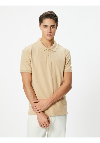 Koton Polo Yaka Tişört Slim Fit Düğmeli Kısa Kollu Bej 4sam10098mk Ekru