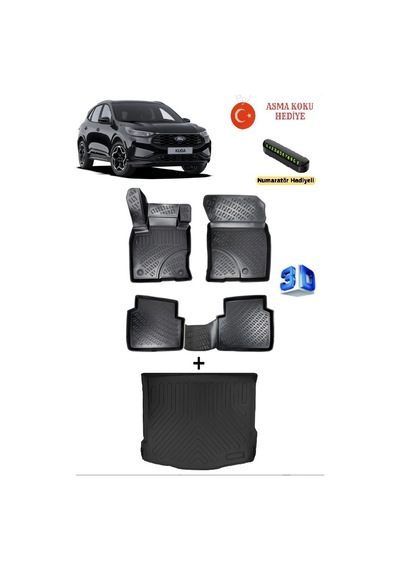 Ford Kuga 2019 Sonrası Uyumlu 3d Havuzlu Paspas Ve 3d Bagaj Havuzu Seti Asma Koku Ve Numaratör