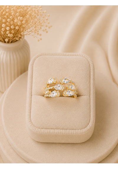 Valmont Accessories Kadın Gold Renk Beyaz Damla Taşlı Çok Sıralı Yüzük
