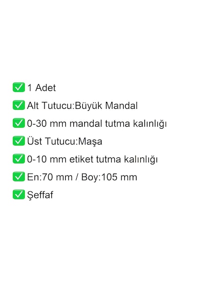 Fiyat Etiketi Tutucu / Maşalı / Büyük Mandal / Şeffaf / 70x105 Mm