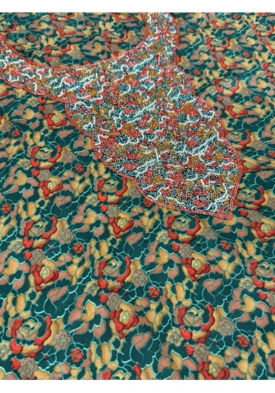 İşlemeli Hint Elbise Kumaşı 370x110cm Model 6 Yeşil