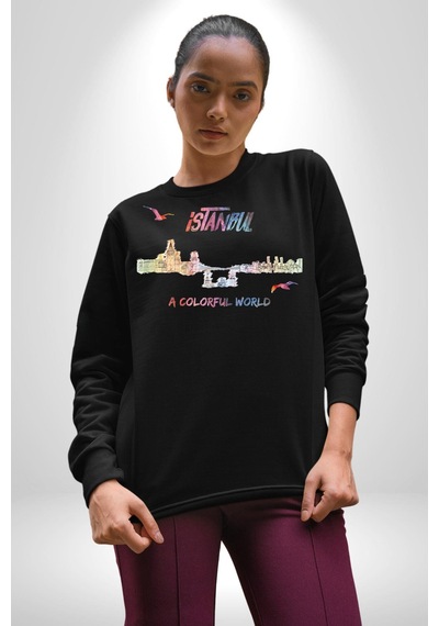 İstanbul Özel Tasarım Unisex Siyah Sweatshirt Siyah