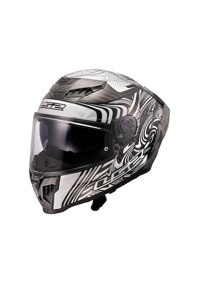 Ls2 Dragon Karbon Enthum Kapalı Kask Siyah - Beyaz