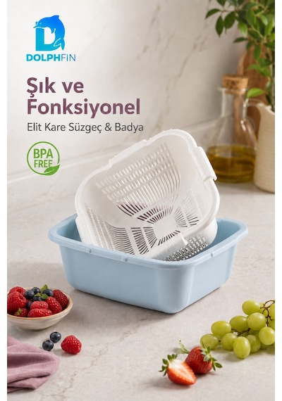Elit Kare Süzgeç Ve Badya Seti 7 L Bpa Free Beyaz - Mor