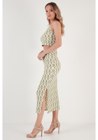 Lela Slim Fit Ip Askılı Yırtmaçlı Bayan Takım 5865278 Yeşil-Beyaz