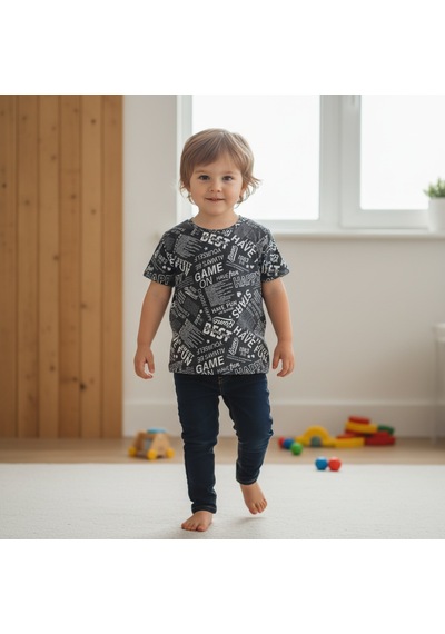 Bonbon Çocuk Baskılı Siyah Renk Tshirt Cb1027