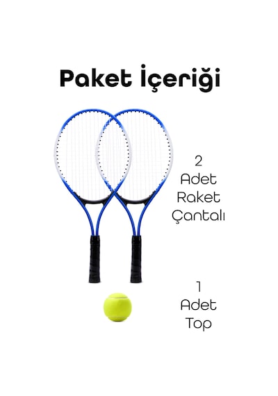 3lü Set Deluxe 21 İnç Çocuk Genç Tenis Raketi Seti Çantalı Çocuk Tennis L2 Grip 53 Cm Mavi 670