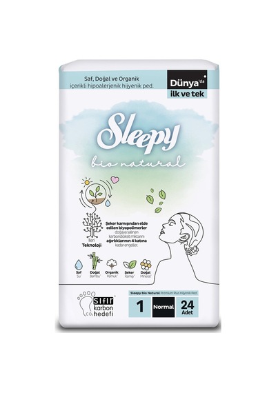 Sleepy Bio Natural Süper Normal Hijyenik Ped 24'lü - 8 Adet Tarı