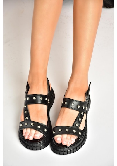 Fox Shoess610576609 Siyah Kalın Tabanlı Kadın Sandalet Siyah
