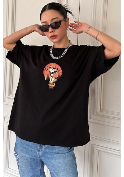 Unisex Shinobi Baskılı T-shirt Siyah