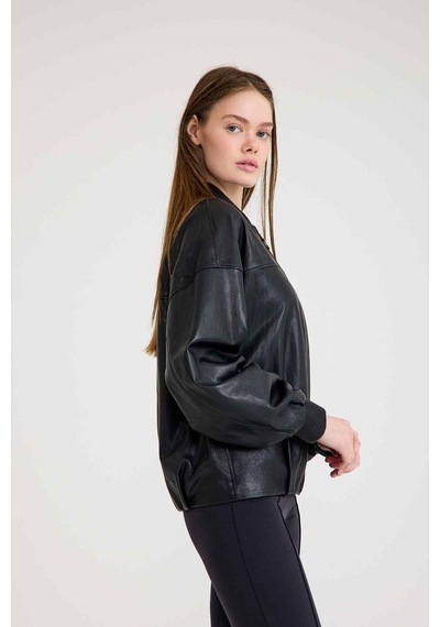 Oversize Bayan Deri Ceket Vb-5 Bk-2785 - 24038 Siyah