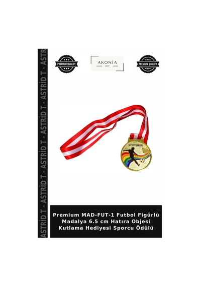 Premium Mad-fut-1 Futbol Figürlü Madalya 6.5 Cm Hatıra Objesi Kutlama Hediyesi Sporcu Ödülü Çok Renkli