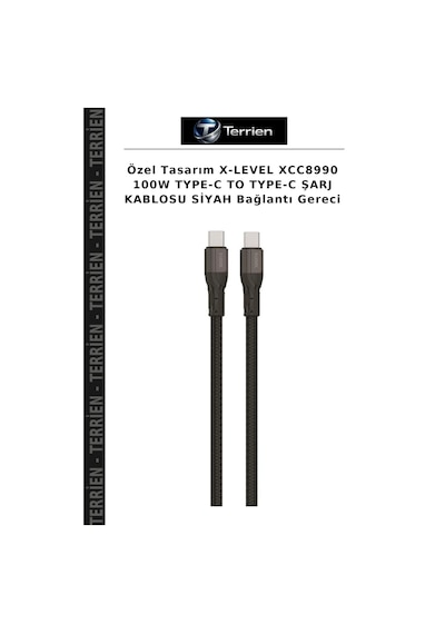 Özel Tasarım X-level Xcc8990 100w Type-c To Type-c Şarj Kablosu Siyah Bağlantı Gereci