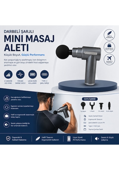 Darbeli Şarjlı Mini Masaj Aleti Type-c Şarjlı 6 Kademeli Sessiz Sporcu Masaj Cihazı Belirtilmemiş