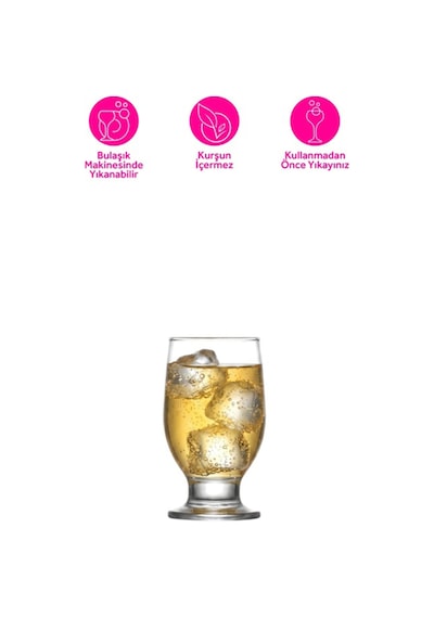 Lav Rena Cam Meşrubat Bardağı 6'lı 215 ml Tablalı (Tatlı Servisi , Dondurmalık , Su Bardağı )