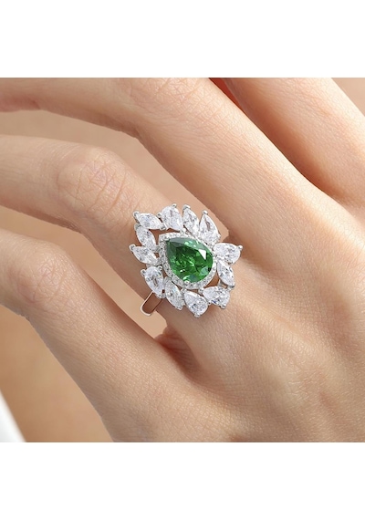 Mia Vento Effective Diamond İstanbul İhtişamı Sentetik Zümrüt Taşlı Gümüş Yüzük