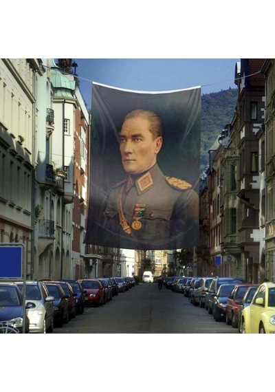 Üniformalı Gazi Mustafa Kemal Atatürk Poster Cephe Bayrak - 4x6 Metre 1