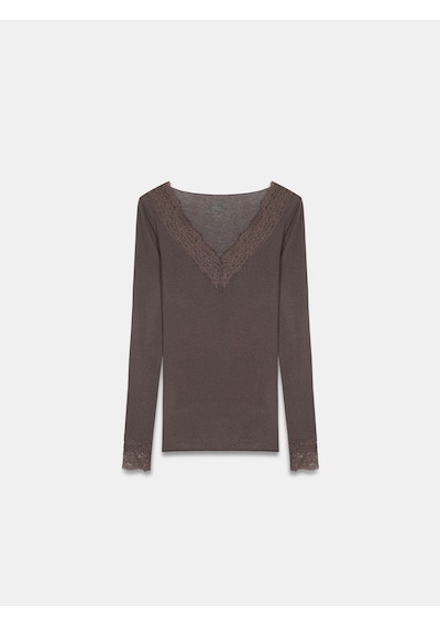 Dilvin 32311 Dantelli Kaşmir Bluz-kahve Kahve