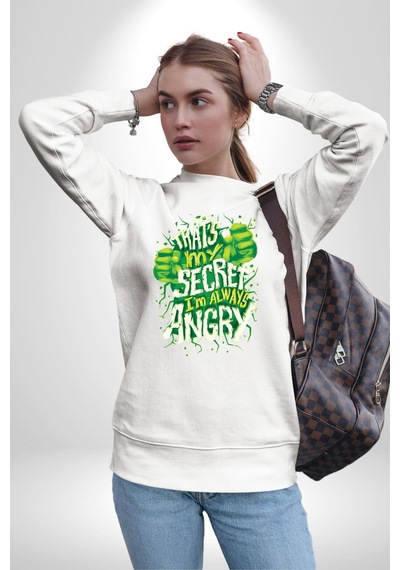 Bu Benim Sırrım Her Zaman Kızgınım Unisex Beyaz Sweatshirt Beyaz