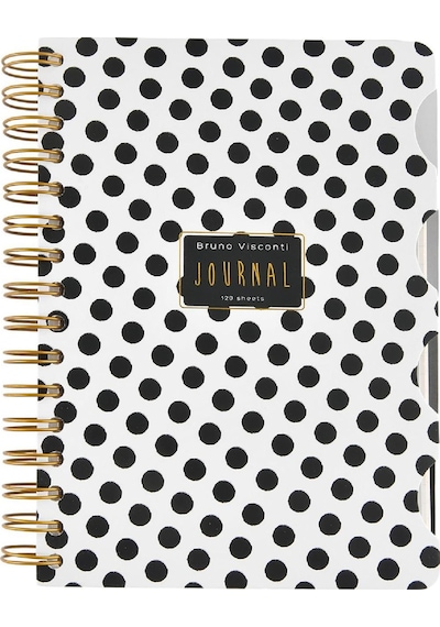 Spiralli Defter A5 120 Yaprak , 4 Ayraçlı, 30 Yap.çizgili + 30 Yap.çizgili + 30 Yap. Noktalı + 30 Yaprak, "black&white. Dots" Beyaz