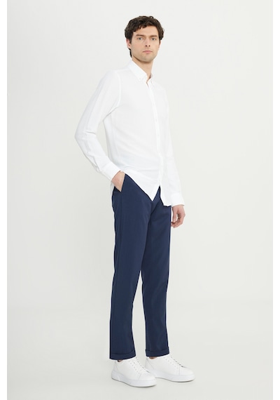 AC&Co / Altınyıldız Classics Erkek Beyaz Slim Fit Dar Kesim Düğmeli Yaka Armürlü Gofre Desenli Gömlek Beyaz