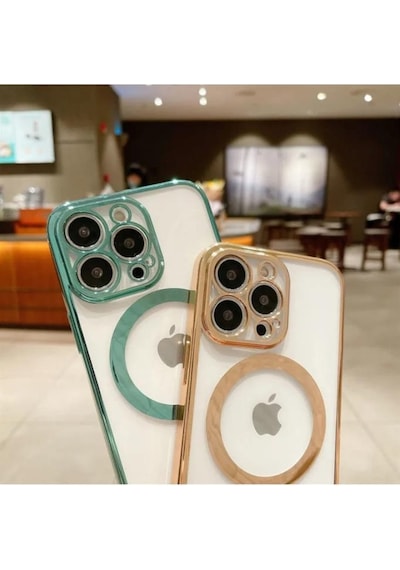 Apple Uyumlu iPhone 14 Pro Max Tam Köşeleri Renkli Şeffaf Kamera Korumalı Magsafe Luxury Kılıf