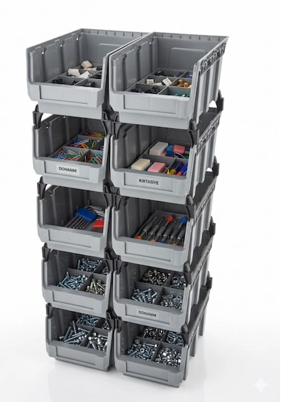 10'lu Modüler Plastik Avadanlık Kutusu Seti İstiflenebilir Organizer Kasa Px-400 Yükseltme Pimli