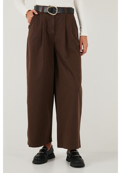Lela Wide Leg Yüksek Bel Geniş Paça Kemerli Bayan Pantolon 68351223 Kahve