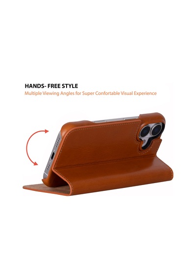 Bloomcase Sonat Urban Tan Hakiki Deri Apple Uyumlu iPhone 17 6.3" Folio Kılıfı Taba