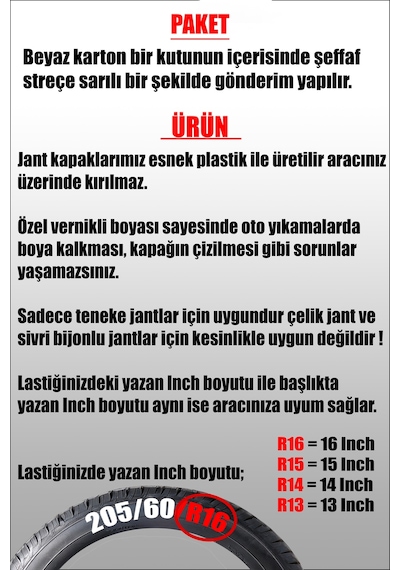 Ford Araçlar İçin Universal 14" İnç 4 Adet 1 Takım Jant Kapağı Fiesta Courier ... 105
