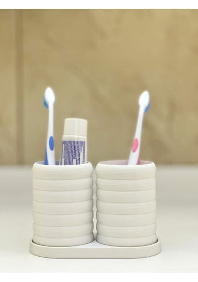Modern Banyo Düzenleyici V2 - Diş Fırçalık Seti - Ikili Set - Beyaz - 10cm Beyaz