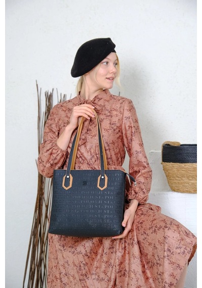 Just Polo Kadın Gofraj Baskılı Büyük Boy El Çantası 4028 Siyah - Camel 09084110