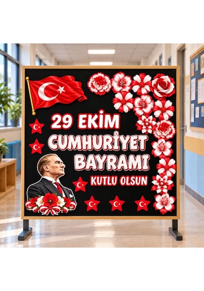 29 Ekim Cumhuriyet Bayramı Hazır Fügür Kesim Pano Süsü Çiçekli Tüm Yaşlar
