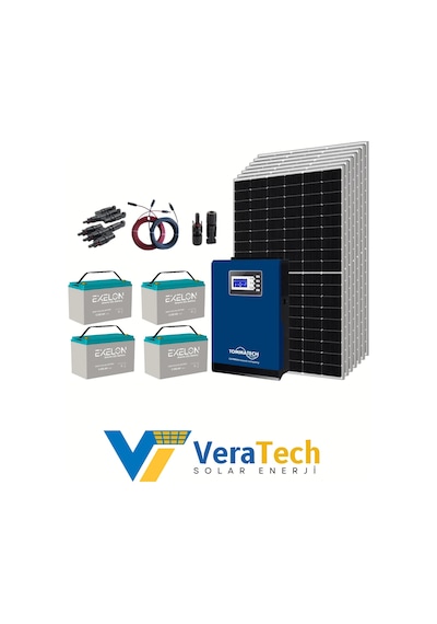 Veratech Güneş Enerjisi Bağ Evi Solar Paketi 5kva İnverter 400w Güneş Paneli 100ah Jel Akü