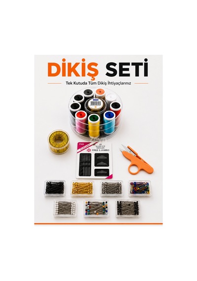 11 Parça Kapsamlı Dikiş Seti 10 Renk İplik, 55 Li İğne, Çatal İğne, Toplu İğne, Mezura Ve Seyahat Makası