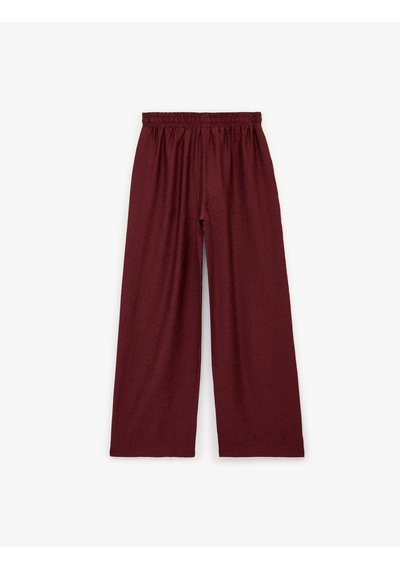 Koton Modal Kumaş Beli Bağlamalı Dokulu Geniş Paça Pantolon Bordo 6sak40213pw