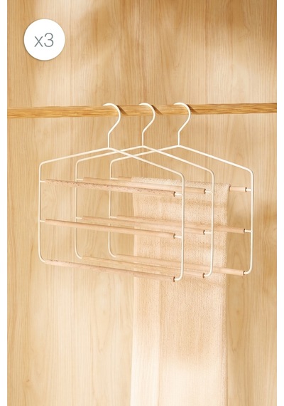 Ocean Home Textile 3'lü 3 Katlı Ahşap Destekli Mat Beyaz Renk Metal Giysi Askısı 32 X 36.5 X 0.47 Cm
