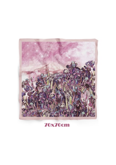 Süsen Bahçesi Pudra Desen 70 70cm Bandana/fular Çok Renkli