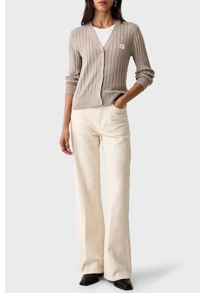 Calvin Klein % 100 Pamuk V Yaka Düğmeli Kazak Lv047h305g2jx Kadın Kazak Lv047h305g 2jx Bej
