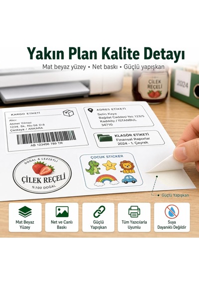 Inkjet Ve Laser Uyumlu Sticker Güçlü Yapışkanlı A4 Etiket Kağıdı Mat Yüzeyli 120gsm 100 Yaprak Diğer