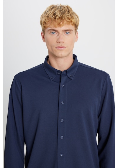 AC&Co / Altınyıldız Classics Erkek Lacı Pamuklu Tailored Slim Fit Dar Kesim Düğmeli Yaka Örme Gömlek Lacı