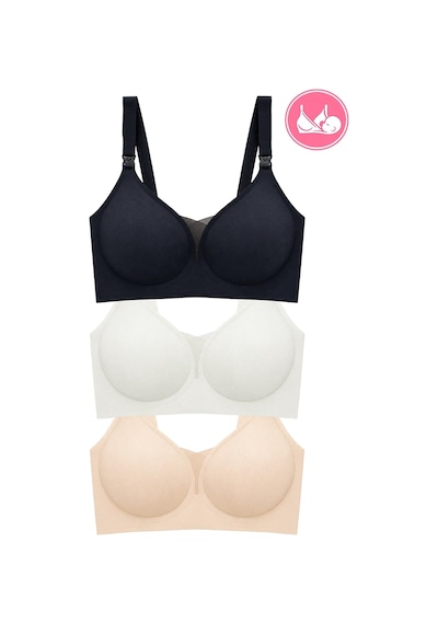 Cottonill Seamless Bra - Nuvia Lazer Kesim Klipsli Önden Açılabilir Dikişsiz Emzirme Sütyeni 3'lü Paket Çok Renkli