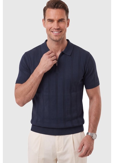 Rizzup Erkek Fermuarlı Polo Yaka Çizgi Dokulu Lacivert Triko Tişört Regular Fit Yumuşak Dokulu 2608007 Rizzup Erkek Fermuarlı Polo Yaka Çizgi Dokulu Lacivert Triko Tişört Regular Fit Yumuşak Dokulu 2608007