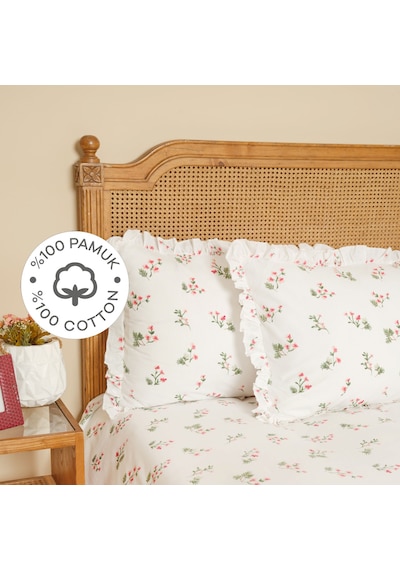 Karaca Home Silvie Kırmızı %100 Pamuk Fırfırlı Çift Kişilik Çarşaf